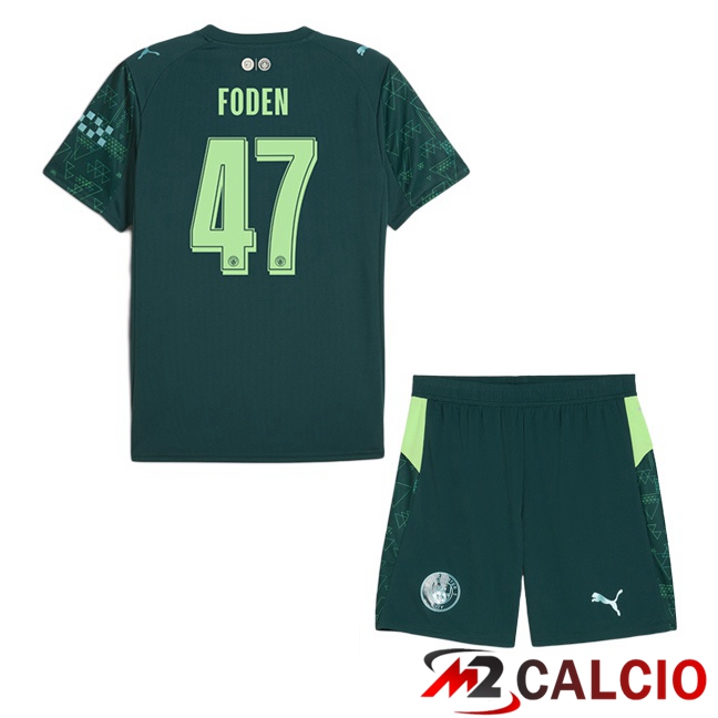 Maglie Calcio Personalizzate,Tute Calcio Squadre,Maglia Nazionale Italiana Calcio | Maglie Calcio Manchester City (Phil Foden 47) Bambino Quarto Verde 2025/2026