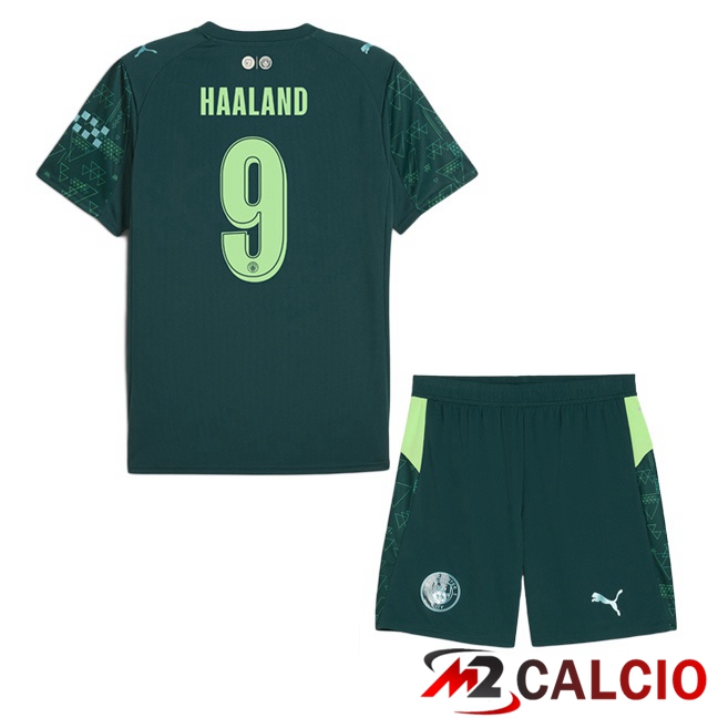 Maglie Calcio Personalizzate,Tute Calcio Squadre,Maglia Nazionale Italiana Calcio | Maglie Calcio Manchester City (Erling Haaland 9) Bambino Quarto Verde 2025/2026