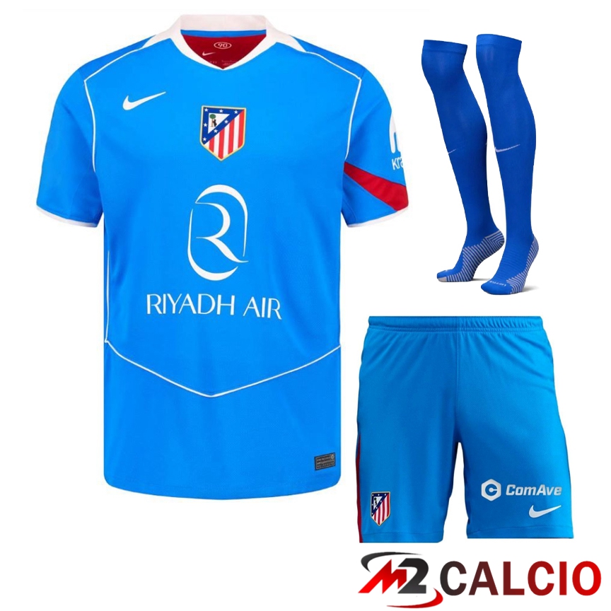 Maglie Calcio Personalizzate,Tute Calcio Squadre,Maglia Nazionale Italiana Calcio | Insieme Maglie Calcio Atletico Madrid Terza (Pantaloncini + Calzini) 2025/2026