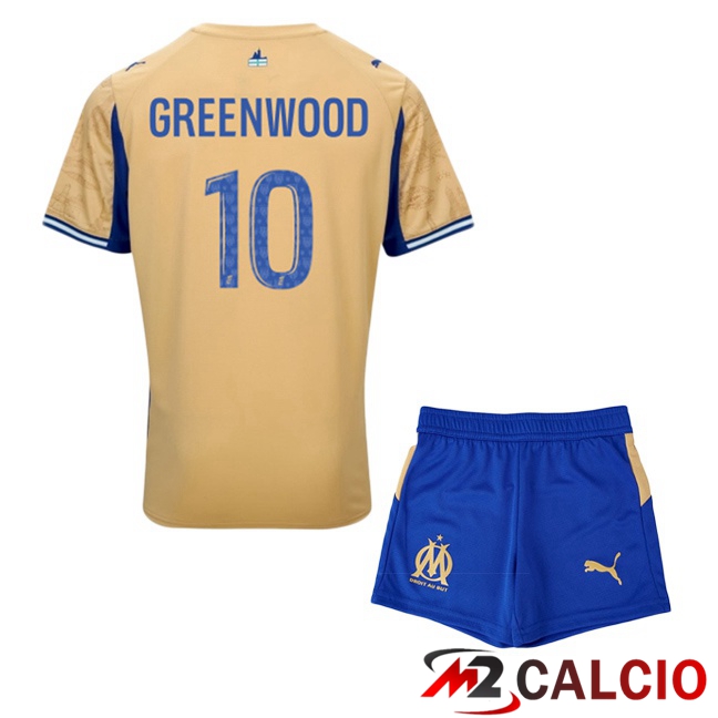 Maglie Calcio Personalizzate,Tute Calcio Squadre,Maglia Nazionale Italiana Calcio | Maglie Calcio Marsiglia OM (GREENWOOD 10) Bambino Quarto Giallo 2025/2026