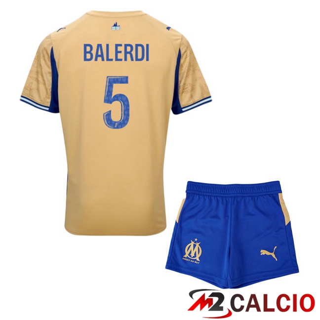 Maglie Calcio Personalizzate,Tute Calcio Squadre,Maglia Nazionale Italiana Calcio | Maglie Calcio Marsiglia OM (BALERDI 5) Bambino Quarto Giallo 2025/2026