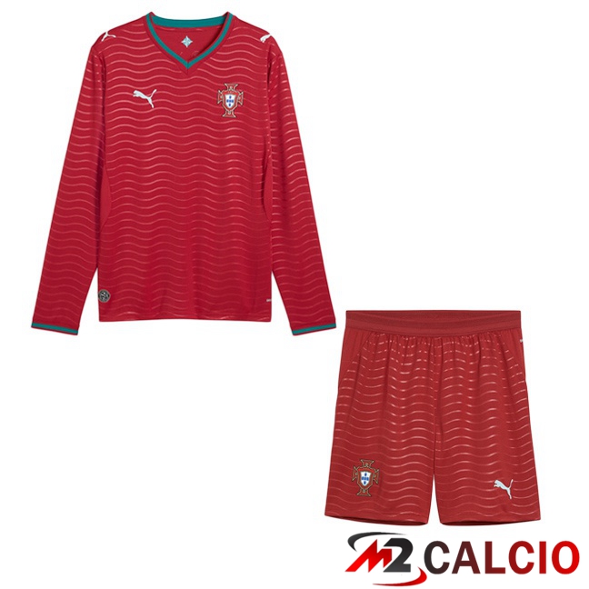 Maglie Calcio Personalizzate,Tute Calcio Squadre,Maglia Nazionale Italiana Calcio | Maglie Calcio Portogallo Bambino Prima Manica Lunga Rosso 2026/2027