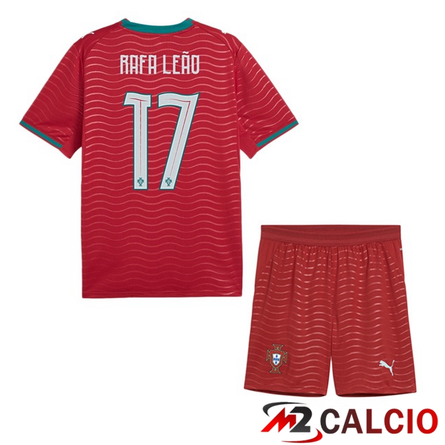 Maglie Calcio Personalizzate,Tute Calcio Squadre,Maglia Nazionale Italiana Calcio | Maglie Calcio Portogallo (Rafa Leão 17) Bambino Prima Rosso 2026/2027