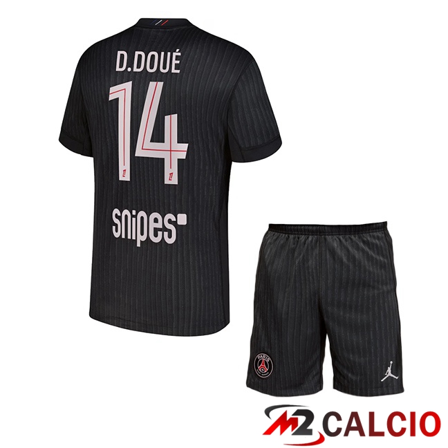 Maglie Calcio Personalizzate,Tute Calcio Squadre,Maglia Nazionale Italiana Calcio | Maglie Calcio Paris PSG (D. Doué 14) Bambino Quarto Nero 2025/2026