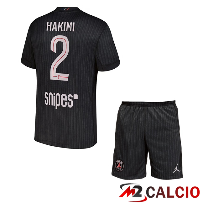 Maglie Calcio Personalizzate,Tute Calcio Squadre,Maglia Nazionale Italiana Calcio | Maglie Calcio Paris PSG (Hakimi 2) Bambino Quarto Nero 2025/2026