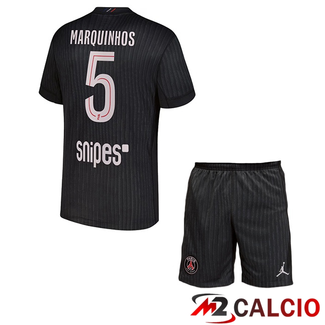 Maglie Calcio Personalizzate,Tute Calcio Squadre,Maglia Nazionale Italiana Calcio | Maglie Calcio Paris PSG (Marquinhos 5) Bambino Quarto Nero 2025/2026