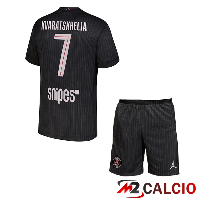 Maglie Calcio Personalizzate,Tute Calcio Squadre,Maglia Nazionale Italiana Calcio | Maglie Calcio Paris PSG (Kvaratskhelia 7) Bambino Quarto Nero 2025/2026
