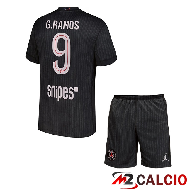 Maglie Calcio Personalizzate,Tute Calcio Squadre,Maglia Nazionale Italiana Calcio | Maglie Calcio Paris PSG (G. Ramos 9) Bambino Quarto Nero 2025/2026