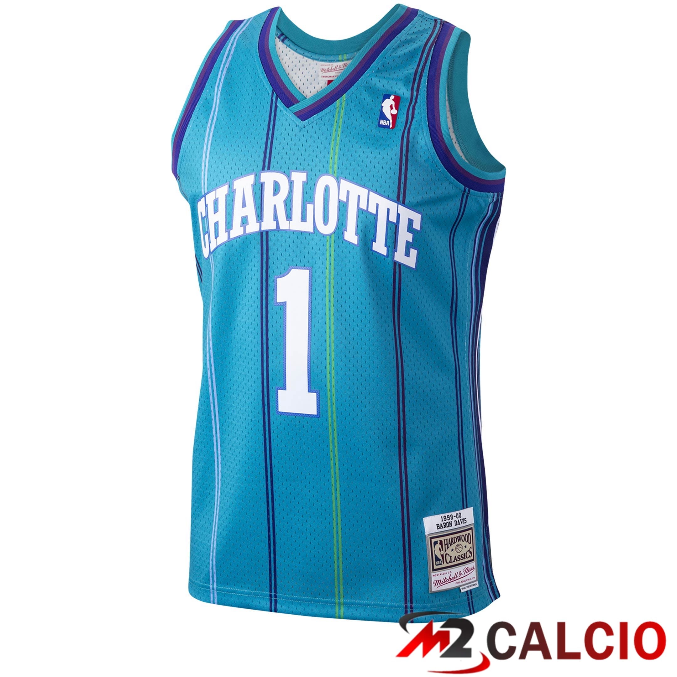 Maglie Mitchell & Ness Baron Davis Teal Charlotte Hornets 1999/00 Hardwood Classics Swingman Maglie Da Uomo