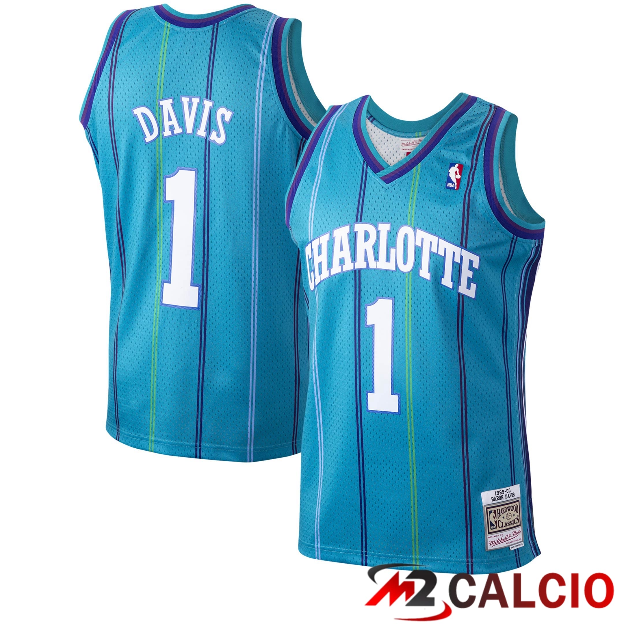 Maglie Mitchell & Ness Baron Davis Teal Charlotte Hornets 1999/00 Hardwood Classics Swingman Maglie Da Uomo