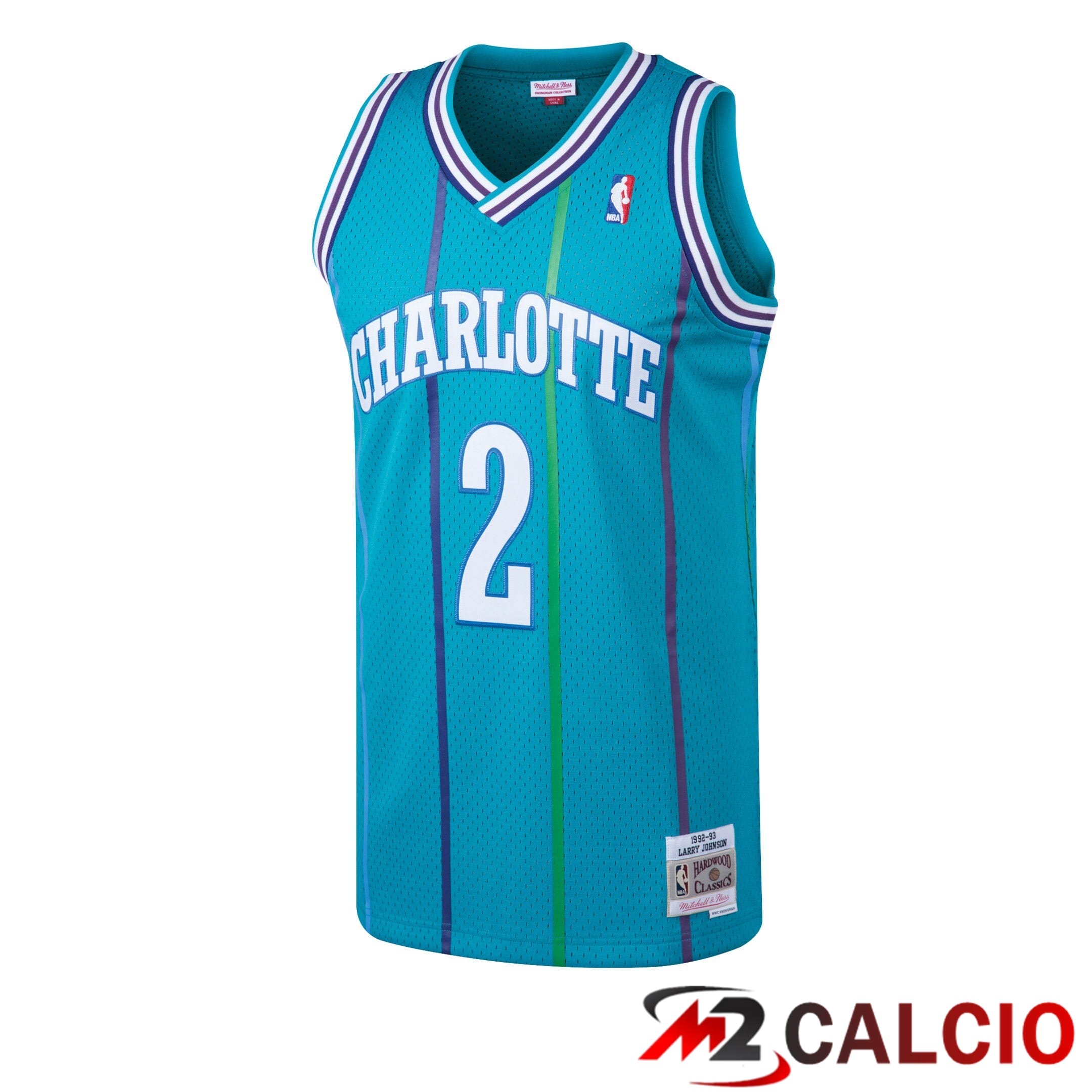 Maglie Mitchell & Ness Larry Johnson Teal Charlotte Hornets 1992/93 Hardwood Classics Swingman Da Uomo