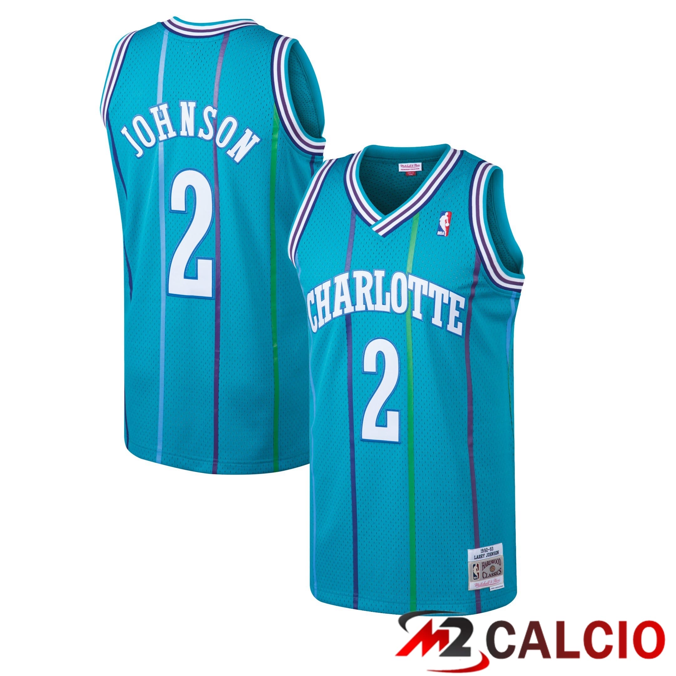 Maglie Mitchell & Ness Larry Johnson Teal Charlotte Hornets 1992/93 Hardwood Classics Swingman Da Uomo