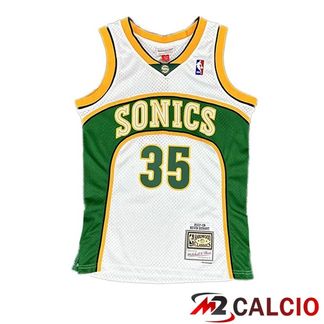 Maglia NBA Oklahoma City Thunder (Kevin Durant 35) Retro Bianco Verde 2007-2008