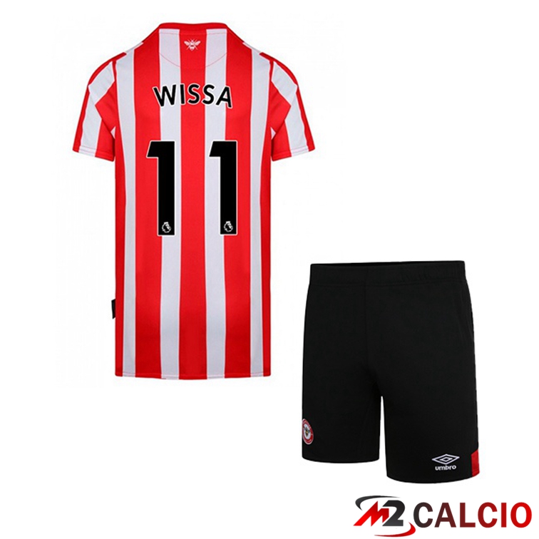 Maglie Calcio Personalizzate,Tute Calcio Squadre,Maglia Nazionale Italiana Calcio | Maglie Calcio Brentford FC (WISSA 11) Bambino Prima Rosso Bianco 2022/2023