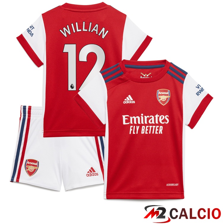 Maglie Calcio Personalizzate,Tute Calcio Squadre,Maglia Nazionale Italiana Calcio | Maglia FC Arsenal (WILLIAN 12) Bambino Prima Rosso/Bianco 2021/2022