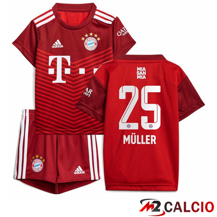 Maglie Calcio Personalizzate,Tute Calcio Squadre,Maglia Nazionale Italiana Calcio | Maglia Bayern Monaco (Müller 25) Bambino Prima Rosso 2021/22