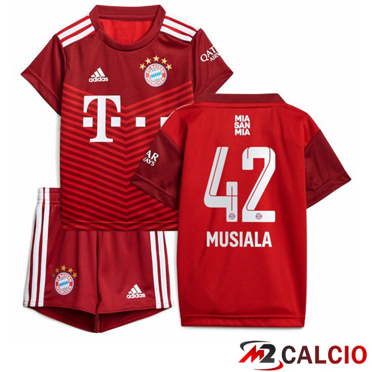 Maglie Calcio Personalizzate,Tute Calcio Squadre,Maglia Nazionale Italiana Calcio | Maglia Bayern Monaco (Musiala 42) Bambino Prima Rosso 2021/22