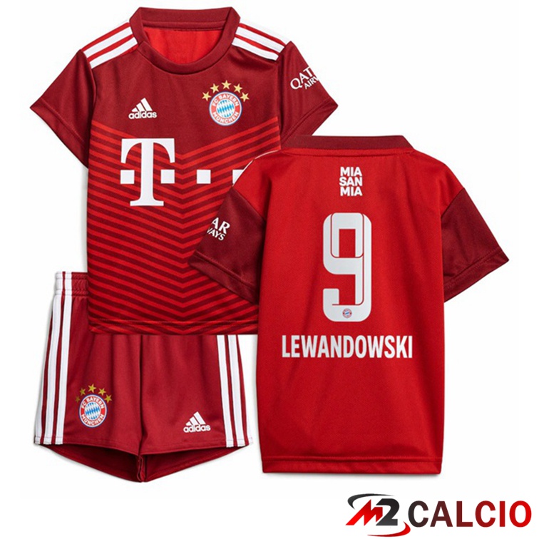 Maglie Calcio Personalizzate,Tute Calcio Squadre,Maglia Nazionale Italiana Calcio | Maglia Bayern Monaco (Lewandowski 9) Bambino Prima Rosso 2021/22