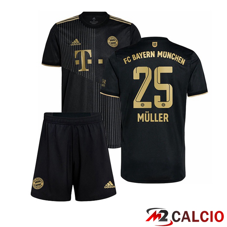 Maglie Calcio Personalizzate,Tute Calcio Squadre,Maglia Nazionale Italiana Calcio | Maglia Bayern Monaco (Müller 25) Bambino Seconda Nero 2021/22