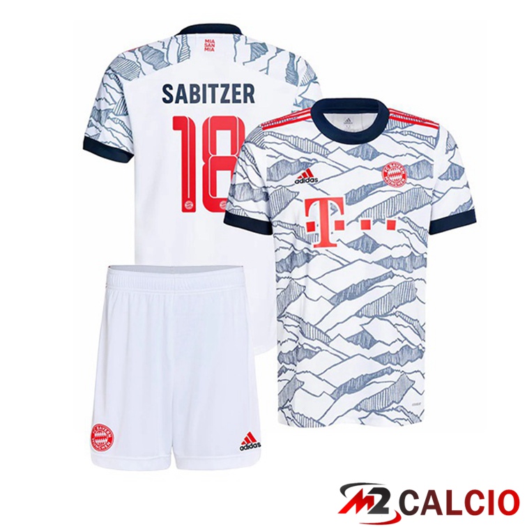 Maglie Calcio Personalizzate,Tute Calcio Squadre,Maglia Nazionale Italiana Calcio | Maglia Bayern Monaco (Sabitzer 18) Bambino Terza Bianco 2021/22