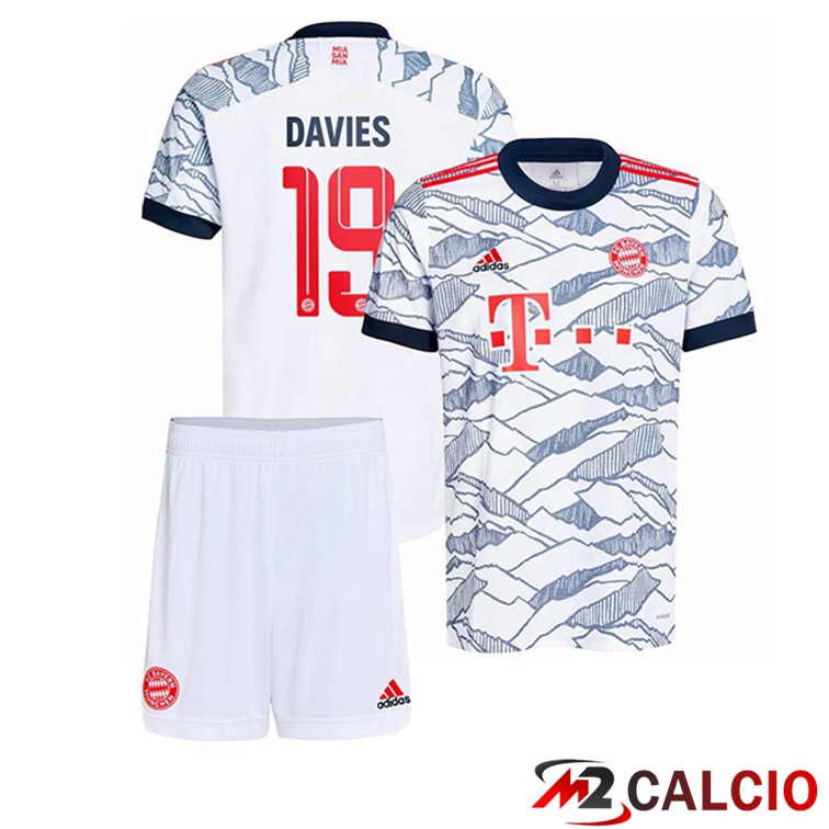 Maglie Calcio Personalizzate,Tute Calcio Squadre,Maglia Nazionale Italiana Calcio | Maglia Bayern Monaco (Davies 19) Bambino Terza Bianco 2021/22