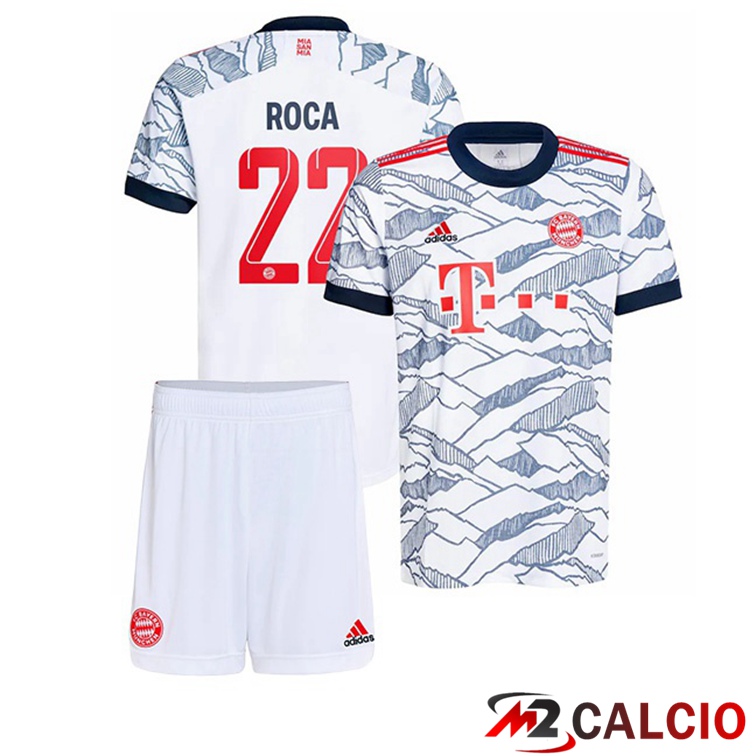 Maglie Calcio Personalizzate,Tute Calcio Squadre,Maglia Nazionale Italiana Calcio | Maglia Bayern Monaco (Roca 22) Bambino Terza Bianco 2021/22