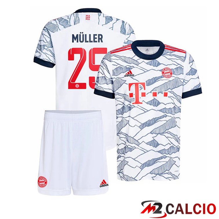 Maglie Calcio Personalizzate,Tute Calcio Squadre,Maglia Nazionale Italiana Calcio | Maglia Bayern Monaco (Müller 25) Bambino Terza Bianco 2021/22