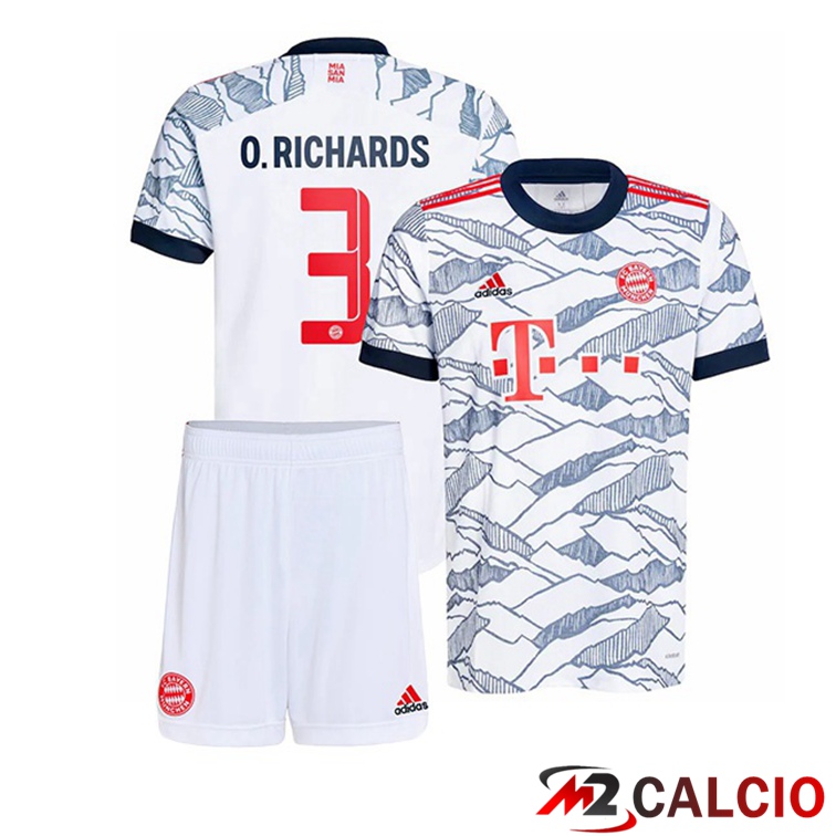 Maglie Calcio Personalizzate,Tute Calcio Squadre,Maglia Nazionale Italiana Calcio | Maglia Bayern Monaco (O. Richards 3) Bambino Terza Bianco 2021/22