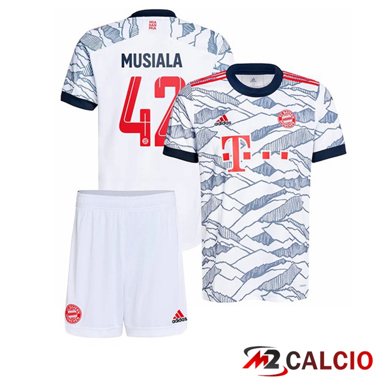 Maglie Calcio Personalizzate,Tute Calcio Squadre,Maglia Nazionale Italiana Calcio | Maglia Bayern Monaco (Musiala 42) Bambino Terza Bianco 2021/22