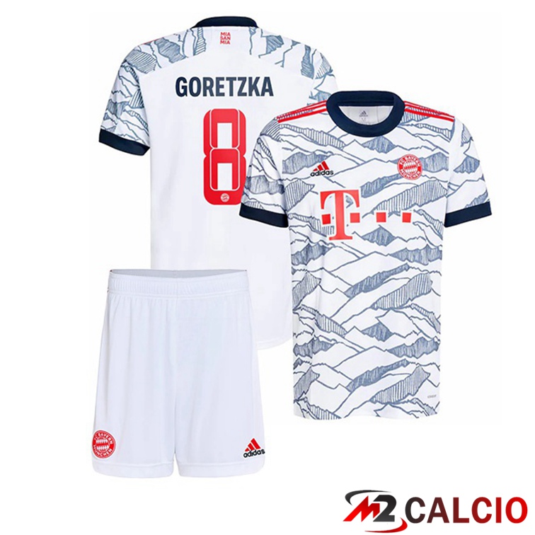Maglie Calcio Personalizzate,Tute Calcio Squadre,Maglia Nazionale Italiana Calcio | Maglia Bayern Monaco (Goretzka 8) Bambino Terza Bianco 2021/22
