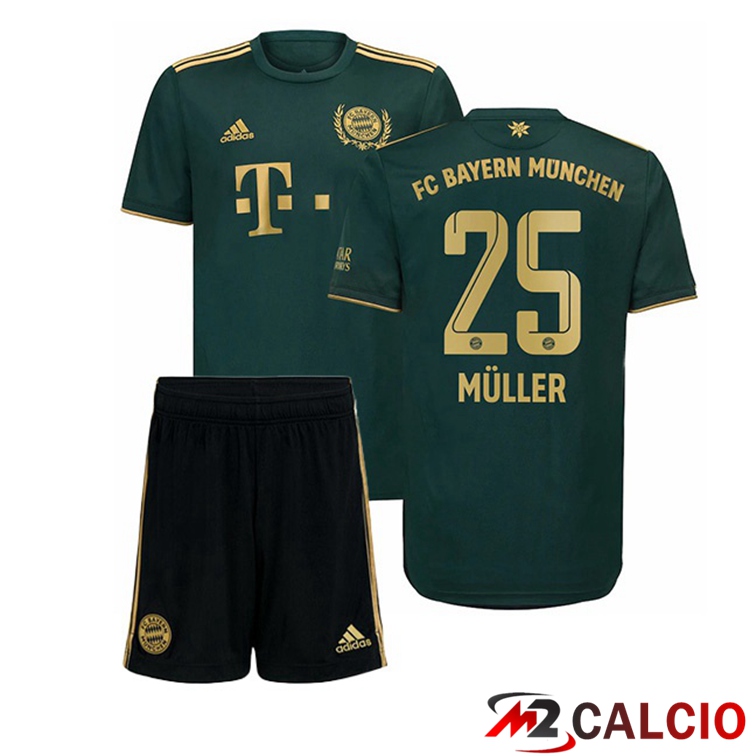 Maglie Calcio Personalizzate,Tute Calcio Squadre,Maglia Nazionale Italiana Calcio | Maglia Bayern Monaco (Müller 25) Bambino Quatrieme Verde 2021/22