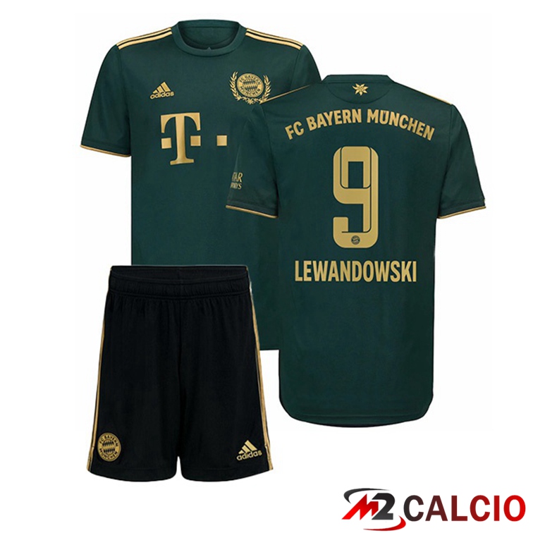 Maglie Calcio Personalizzate,Tute Calcio Squadre,Maglia Nazionale Italiana Calcio | Maglia Bayern Monaco (Lewandowski 9) Bambino Quatrieme Verde 2021/22
