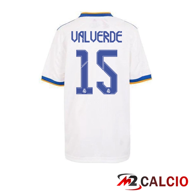 Maglie Calcio Personalizzate,Tute Calcio Squadre,Maglia Nazionale Italiana Calcio | Maglia Real Madrid (VALVERDE 15) Prima Bianco 2021/2022