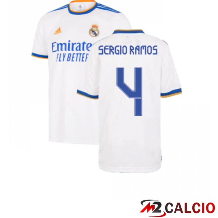 Maglie Calcio Personalizzate,Tute Calcio Squadre,Maglia Nazionale Italiana Calcio | Maglia Real Madrid (SERGIO RAMOS 4) Prima Bianco 2021/2022