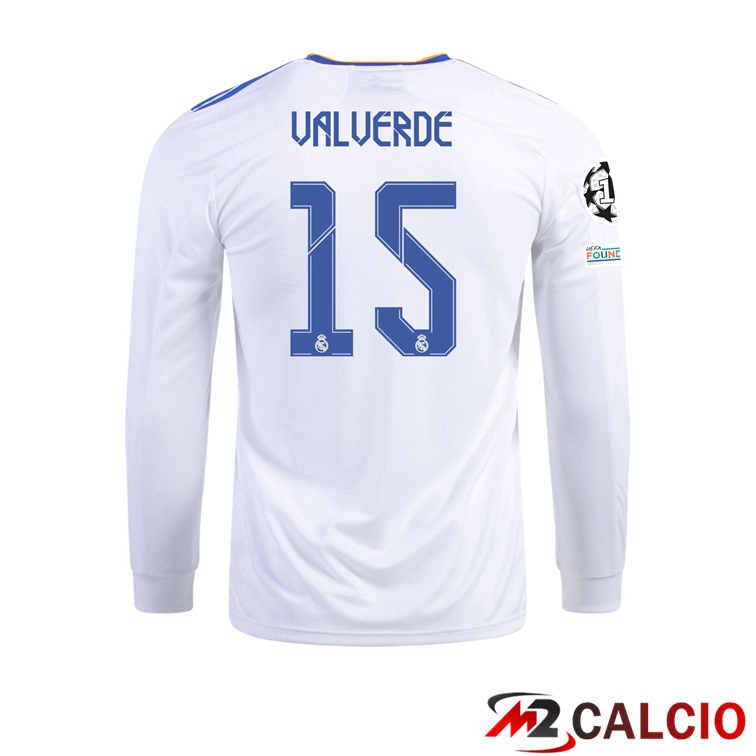 Maglie Calcio Personalizzate,Tute Calcio Squadre,Maglia Nazionale Italiana Calcio | Maglia Real Madrid (VALVERDE 15) Prima Manica Lunga 2021/2022