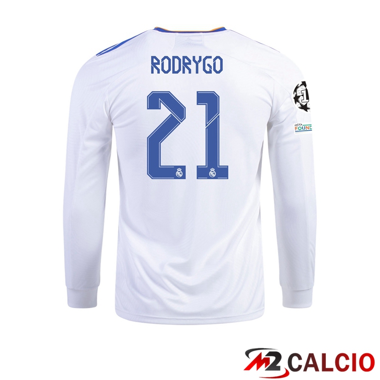Maglie Calcio Personalizzate,Tute Calcio Squadre,Maglia Nazionale Italiana Calcio | Maglia Real Madrid (Rodrygo 21) Prima Manica Lunga 2021/2022