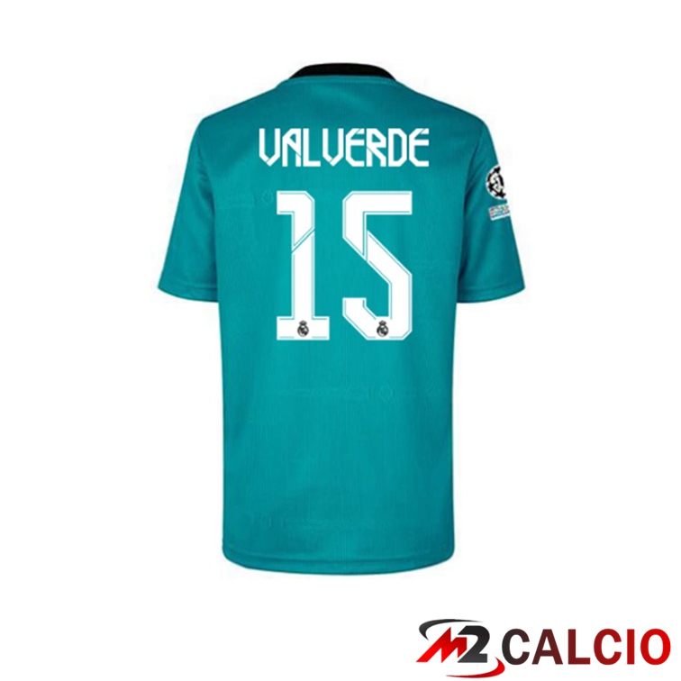 Maglie Calcio Personalizzate,Tute Calcio Squadre,Maglia Nazionale Italiana Calcio | Maglia Real Madrid (VALVERDE 15) Terza Blu Verde 2021/2022