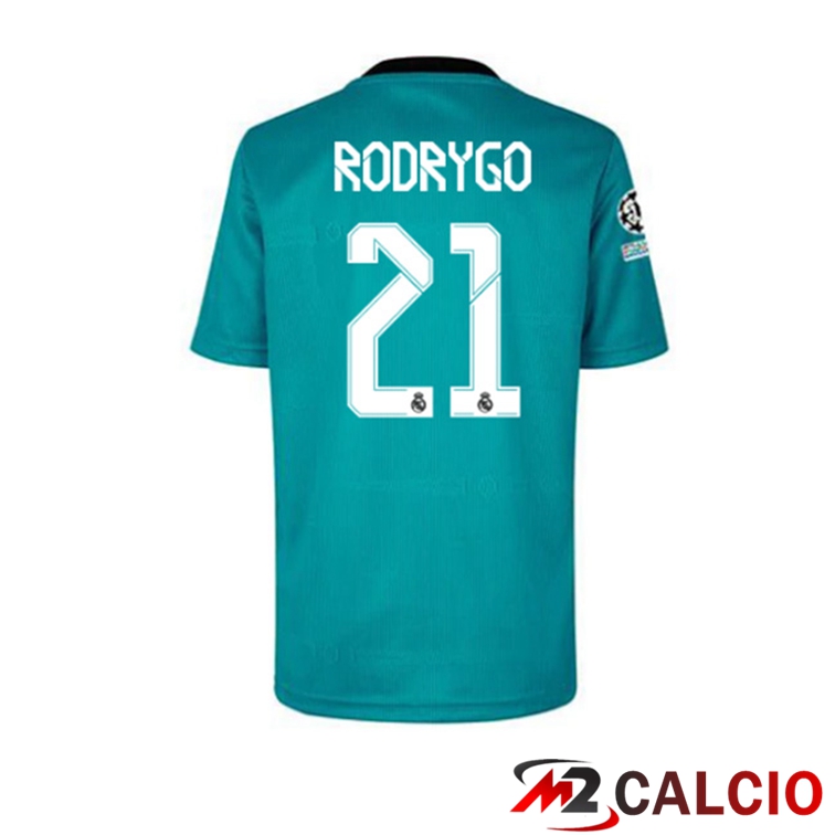 Maglie Calcio Personalizzate,Tute Calcio Squadre,Maglia Nazionale Italiana Calcio | Maglia Real Madrid (Rodrygo 21) Terza Blu Verde 2021/2022