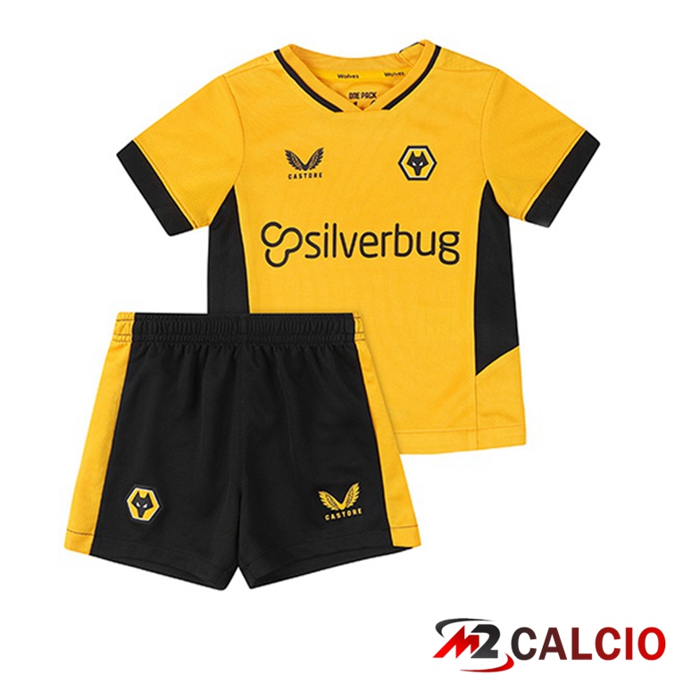 Maglie Calcio Personalizzate,Tute Calcio Squadre,Maglia Nazionale Italiana Calcio | Maglia Wolverhampton Bambino Prima Giallo 2021/22