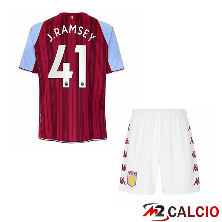 Maglie Calcio Personalizzate,Tute Calcio Squadre,Maglia Nazionale Italiana Calcio | Maglia Aston Villa (Ramsey 41) Bambino Prima Rosso 2021/22