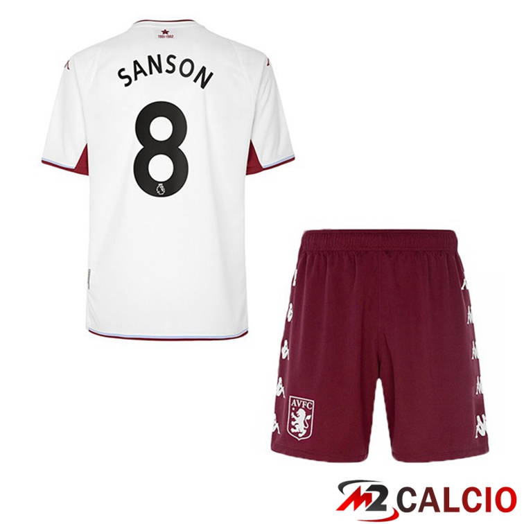 Maglie Calcio Personalizzate,Tute Calcio Squadre,Maglia Nazionale Italiana Calcio | Maglia Aston Villa (Sanson 8) Bambino Seconda Bianco 2021/22