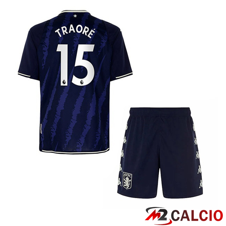 Maglie Calcio Personalizzate,Tute Calcio Squadre,Maglia Nazionale Italiana Calcio | Maglia Aston Villa (Traoré 15) Bambino Terza Blu 2021/22