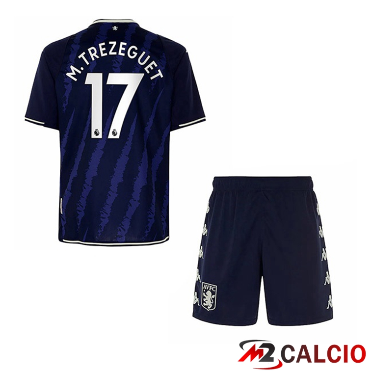 Maglie Calcio Personalizzate,Tute Calcio Squadre,Maglia Nazionale Italiana Calcio | Maglia Aston Villa (Trezeguet 17) Bambino Terza Blu 2021/22