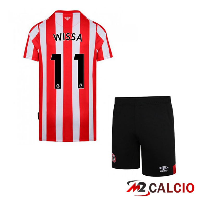 Maglie Calcio Personalizzate,Tute Calcio Squadre,Maglia Nazionale Italiana Calcio | Maglia Brentford FC (WISSA 11) Bambino Prima Rosso/Bianco 2021/22