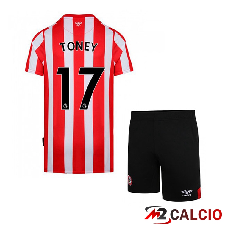 Maglie Calcio Personalizzate,Tute Calcio Squadre,Maglia Nazionale Italiana Calcio | Maglia Brentford FC (TONEY 17) Bambino Prima Rosso/Bianco 2021/22