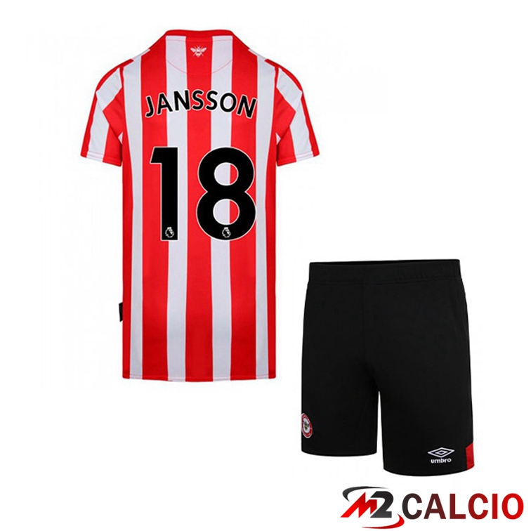 Maglie Calcio Personalizzate,Tute Calcio Squadre,Maglia Nazionale Italiana Calcio | Maglia Brentford FC (JANSSON 18) Bambino Prima Rosso/Bianco 2021/22