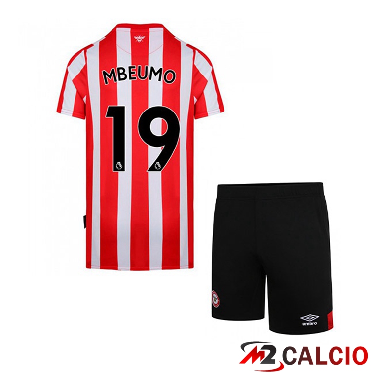 Maglie Calcio Personalizzate,Tute Calcio Squadre,Maglia Nazionale Italiana Calcio | Maglia Brentford FC (MBEUMO 19) Bambino Prima Rosso/Bianco 2021/22