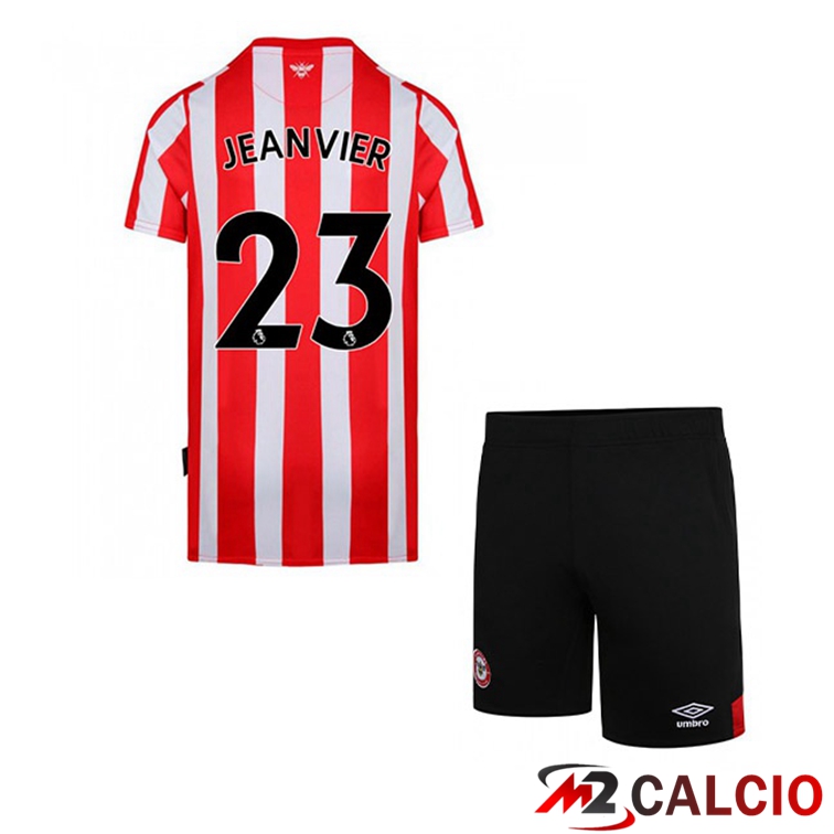 Maglie Calcio Personalizzate,Tute Calcio Squadre,Maglia Nazionale Italiana Calcio | Maglia Brentford FC (JEANVIER 23) Bambino Prima Rosso/Bianco 2021/22