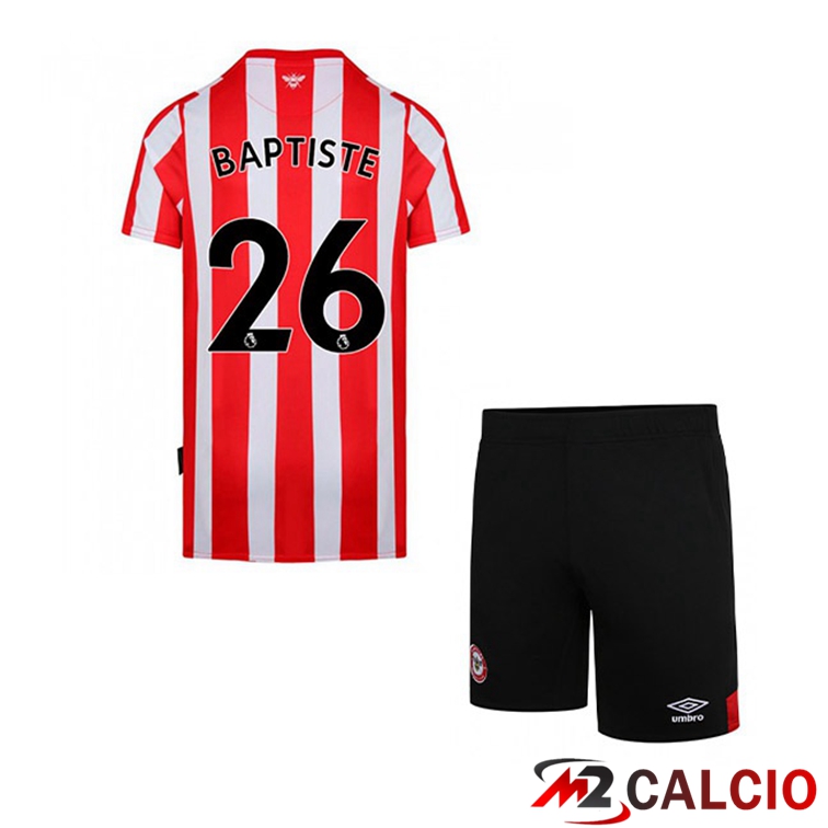 Maglie Calcio Personalizzate,Tute Calcio Squadre,Maglia Nazionale Italiana Calcio | Maglia Brentford FC (BAPTISTE 26) Bambino Prima Rosso/Bianco 2021/22