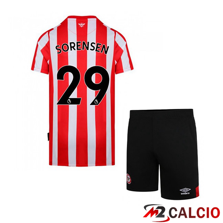 Maglie Calcio Personalizzate,Tute Calcio Squadre,Maglia Nazionale Italiana Calcio | Maglia Brentford FC (SORENSEN 29) Bambino Prima Rosso/Bianco 2021/22